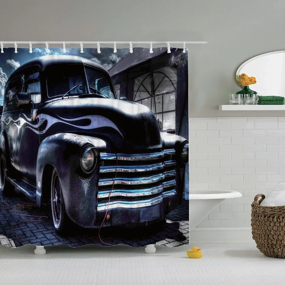 Занавеска для душа Dafield автомобильная винтажная гоночная старинная красная