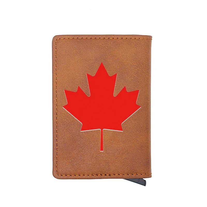 

Pretty Red Maple leaf Digital Printing Black Aluminum Leather Card Holder Wallet Men Women Charm Short Money Bag Best Gift