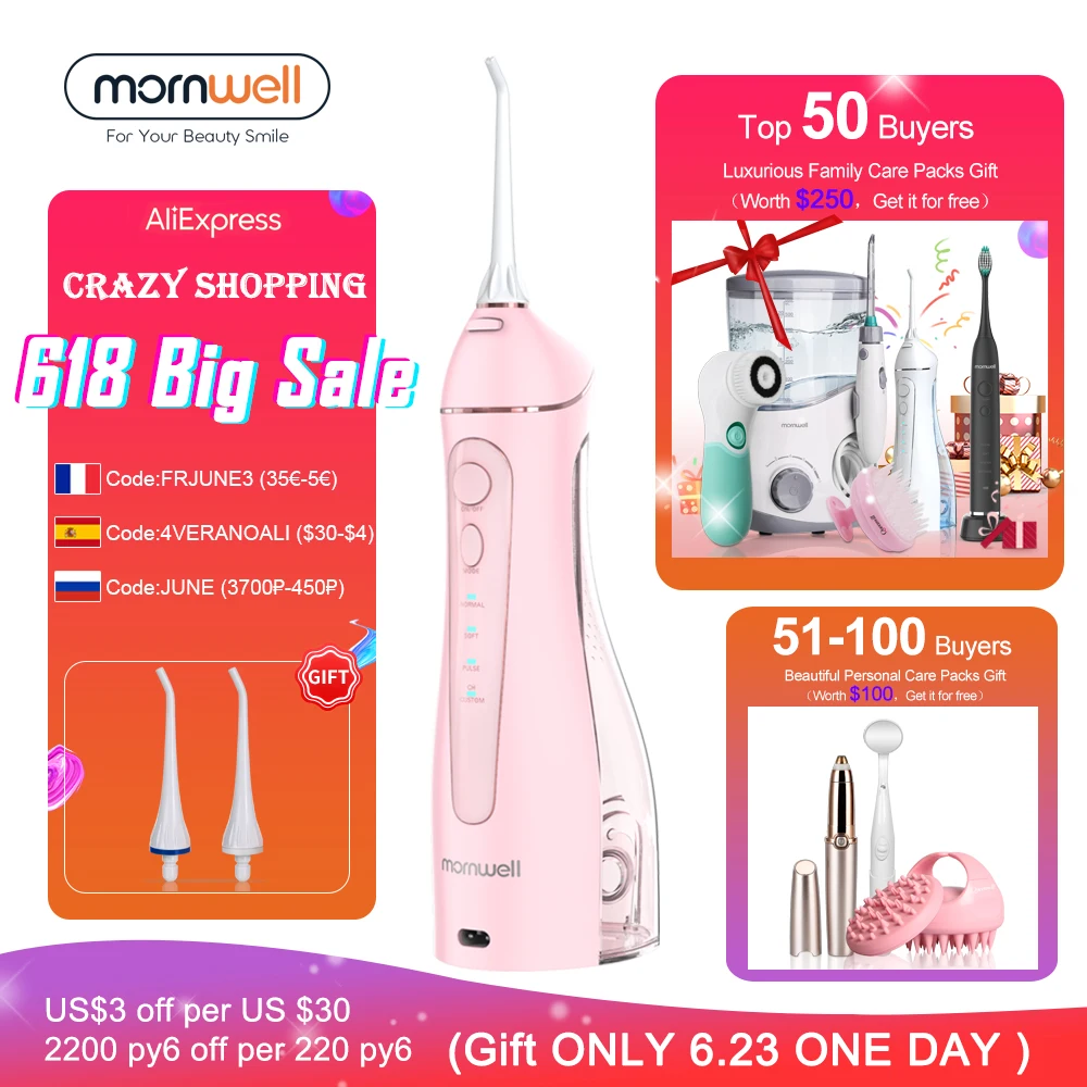 Mornwell Portable Oral Irrigator Usb Rechargeable Water Flosser Dental Water Jet 200ML Water Tank Waterproof Teeth Cleaner