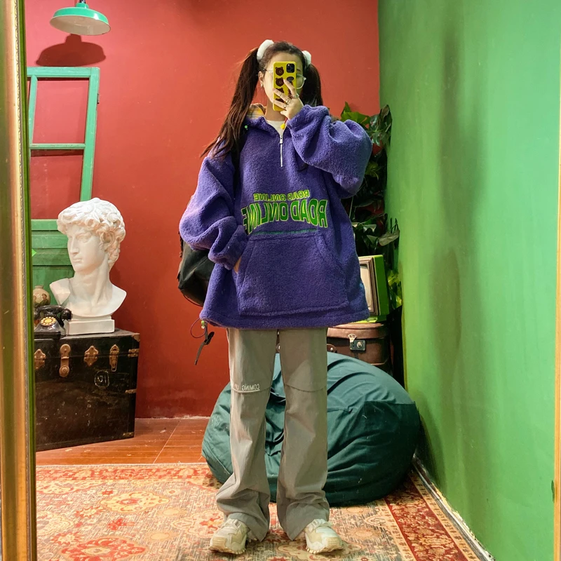 Street hip hop embroidery loose show thin BF boyfriend zipper handsome dark winter overalls pants female trend trousers trouser | Женская