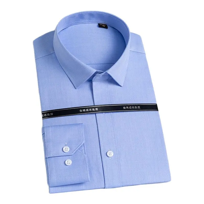 100% Double-strand cotton men's shirt solid color non-iron high-end men's long-sleeved business casual shirt