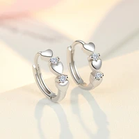fashion silver plated shining rhinestone earrings for women aaa zircon heart small earrings charm women popular jewelry gifts