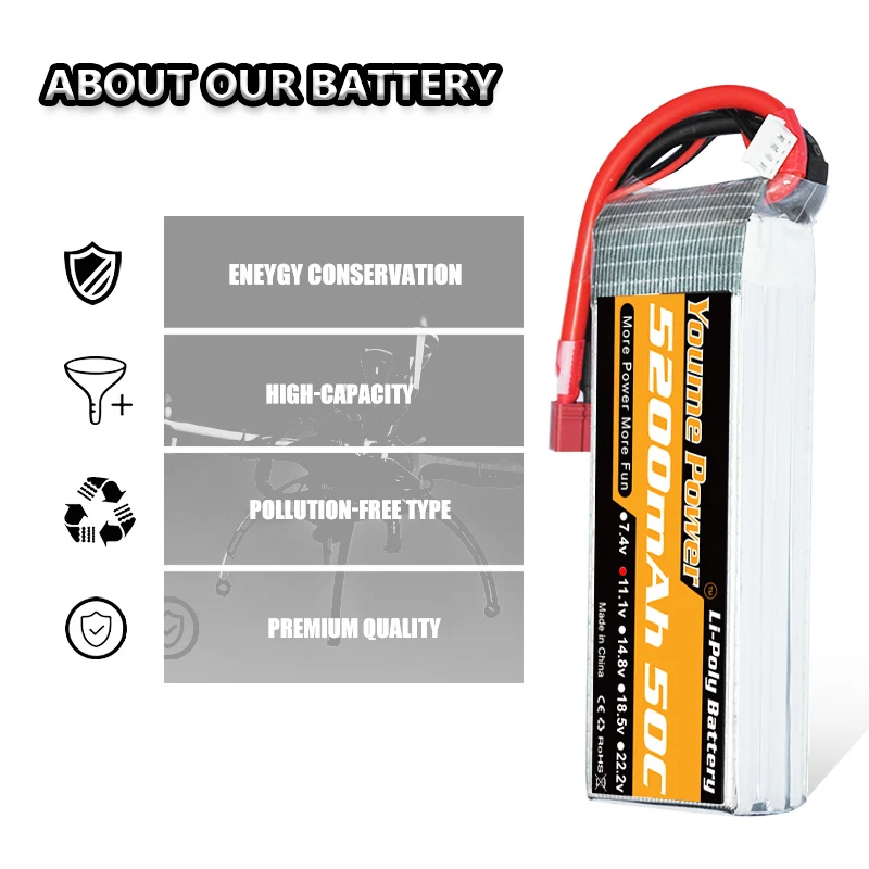 YOUME Lipo 3S 4S 11,1 V 14,8 V 5200MAH 2S 6S 7,4 V 22,2 V аккумулятор 5s 18,5 V 50C parts T для RC частей лодка автомобиль Квадрокоптер вертолет