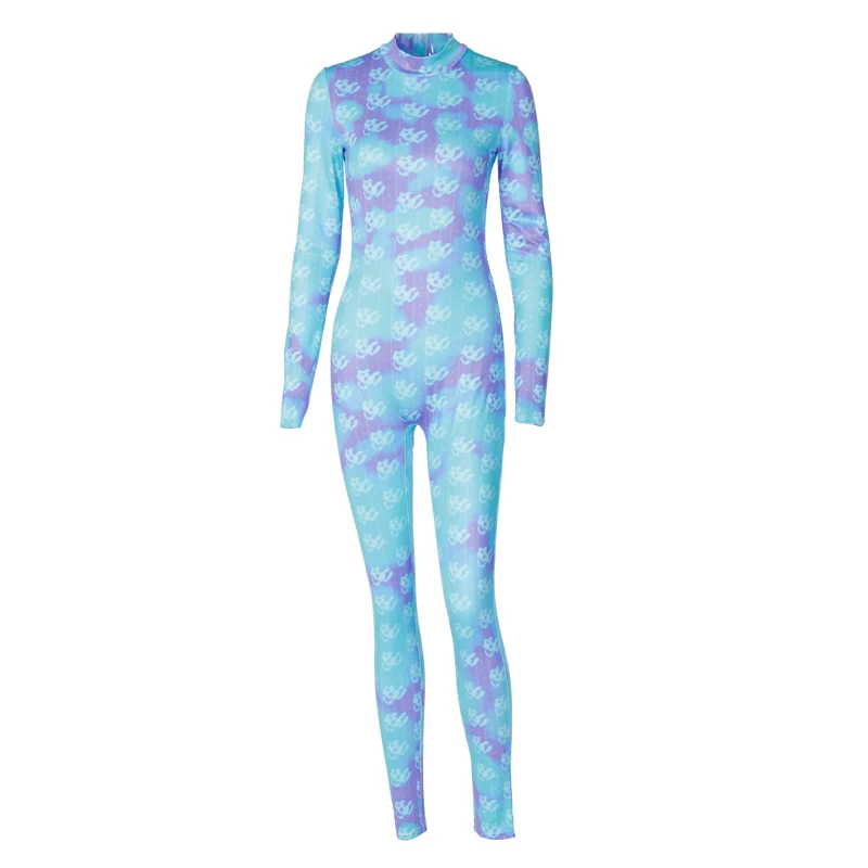

Women Tie Dye Print Full Sleeve Autumn Jumpsuits Skinny Elastic Sporty Workout Casual Jumpsuits