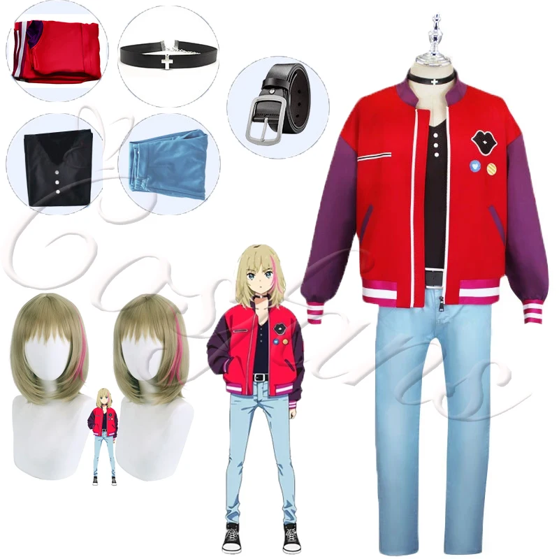 

Anime WONDER EGG PRIORITY Same Type Kawai Cosplay Costume Kawai Rika Jacket wigs shoes Red Jacket Coat Pants Belt Outfits suits