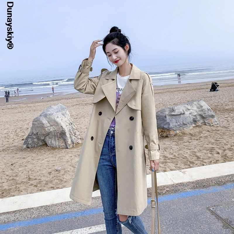 

Women Casual Long Trench Coat With Sashes Double Breasted Women's Windbreaker 2021 Office lady Coat Ladies Outerwear Autumn