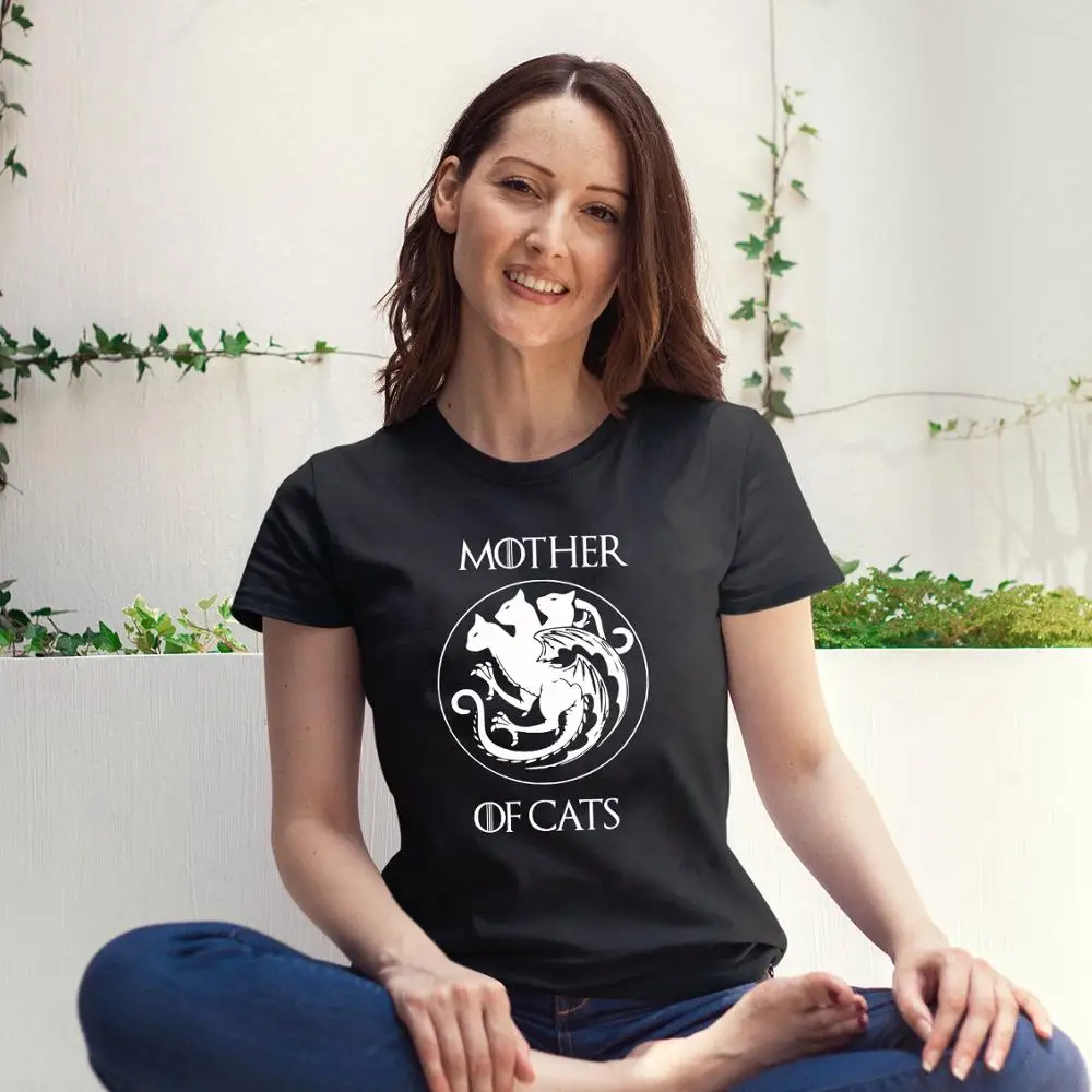 100%Cotton Mother Of Cats T-shirt Funny Cat Lover Gift Tshirt Women Crewneck Graphic Cat Mom Tees Tops Mother's Day Gift Shirt