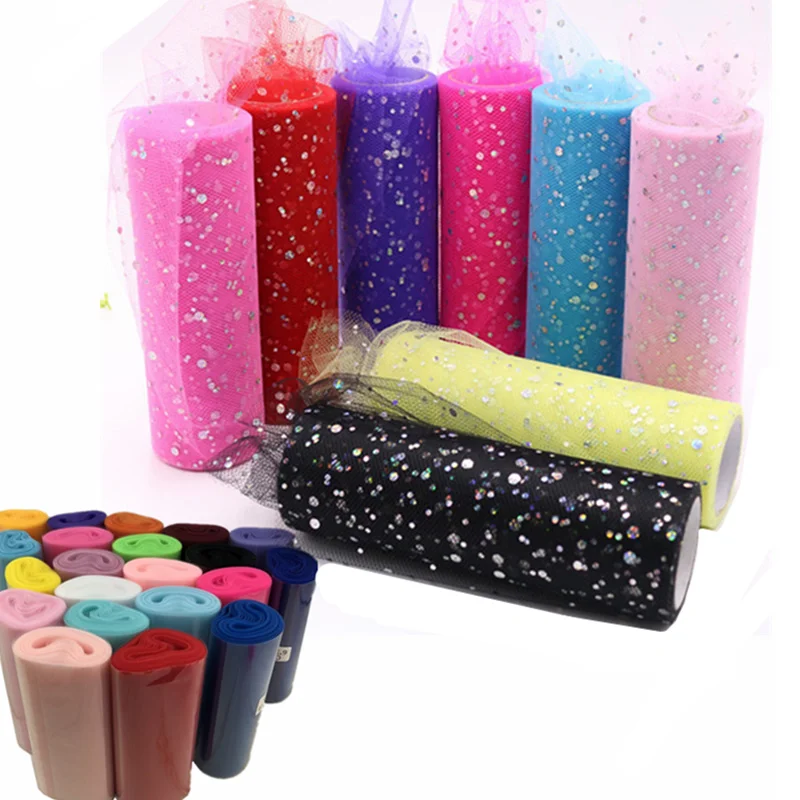 25 ярдов Блестящий рулон тюля с блестками свадебное украшение золотой лазер