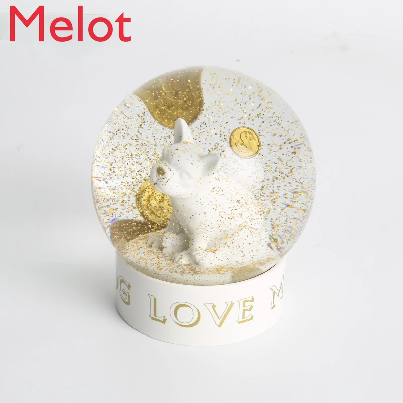 

Daily Gold Crystal Ball Cute Bulldog Desktop Decoration