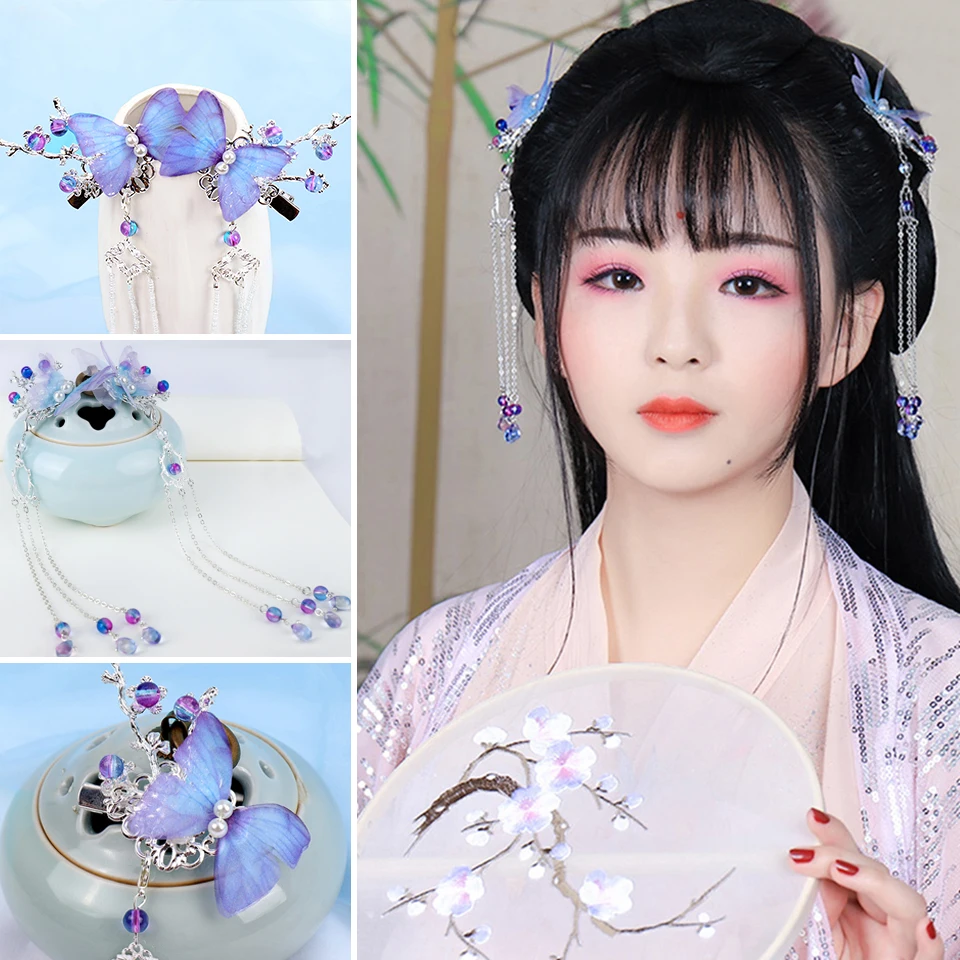 Китайский древний Hanfu длинные кисточки шпильки для волос хрустальные бусины