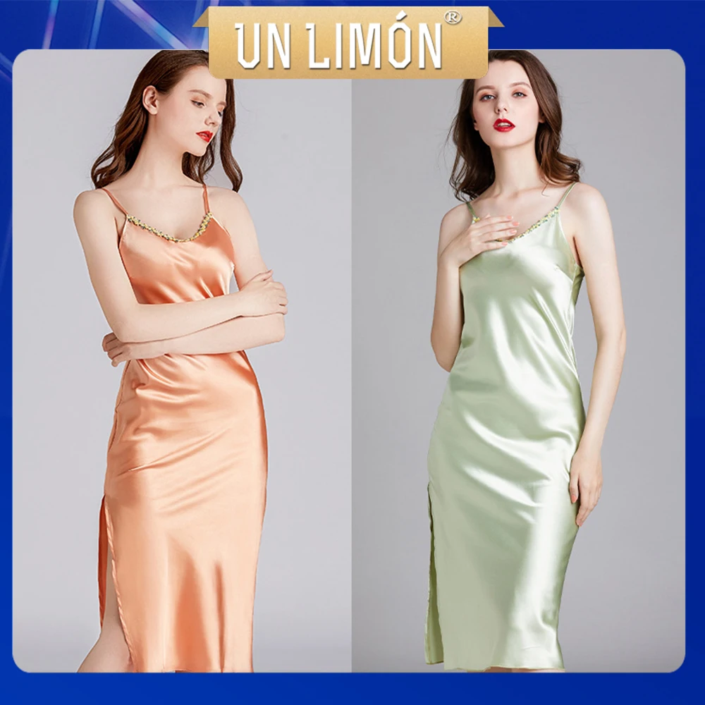 

UNLIMON Women Sleepwear Faux Silk Thin Elegant Pajamas Maxi Dress