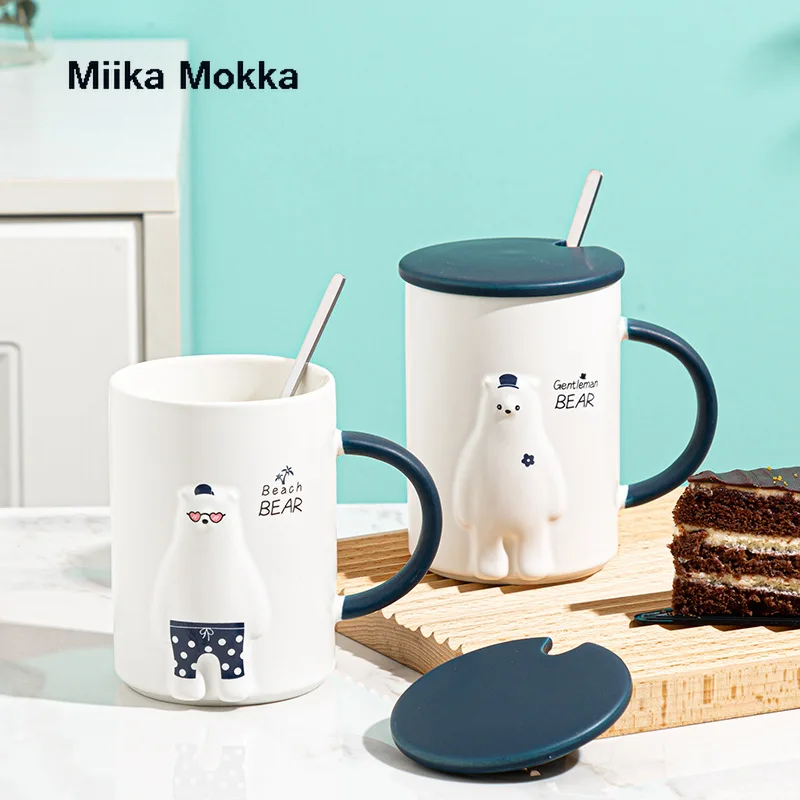 

Керамическая кружка Ins, популярная полярная кружка с медведем, милая мультяшная чашка для молока, чашка для воды, подарок для девушки, кофейн...