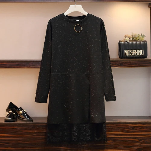 Женское платье с блестками Длинное свободное большого размера заклепками на