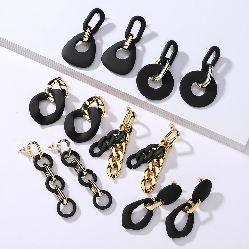 Ztech Vintage Black Acrylic Pendant Style Earrings For Women Girls Irregular Round Square Drop Earring Elegant 2021 Jewelry | Украшения и