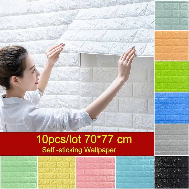 10PCS 3D Wall Stickers Waterproof DIY Foam Brick Paper TV Backdrop Decor Marble Wallpaper paper |