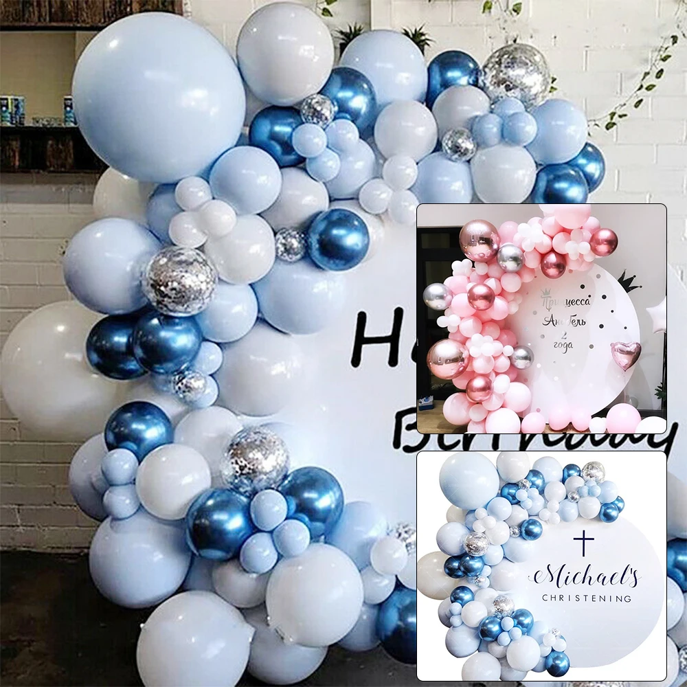 

103 PCS Blue Silver Latex Balloons Arch Set Happy Birthday Party Backdrops Baby Shower Bride-To-Be Wedding Decorations Supplies