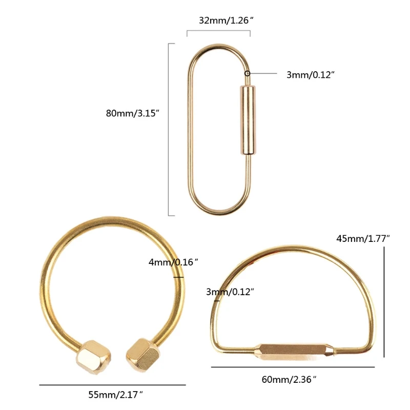 

2Pcs Durable Brass Screw Lock Keychain Simple Brass Key Chain Ellipse Shape Key Ring Brass Lock Clip Key Holders Unisex