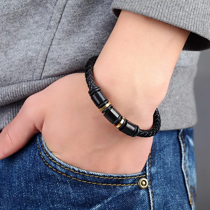 

Fashion Jewelry Leather Crope Bracelet Stainless Steel Leather Bracelet Simple Leather Bracelet Men Leather Jewelry