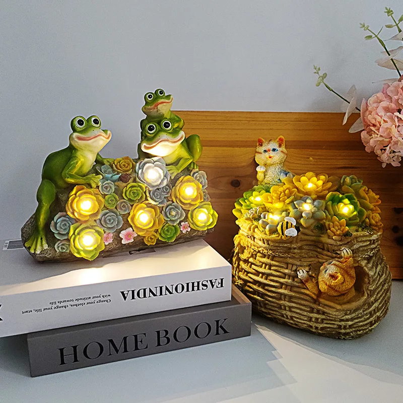 

Pastoral Creative Simulation Fleshy Resin Flower Basket Solar Lamp Ornaments Courtyard Garden Balcony Decorations Home Decore