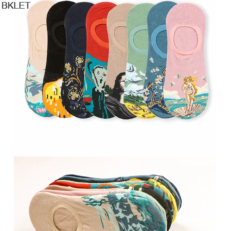 

2021 10pairs New Women Summer Short Socks Slippers Printed Popular Cotton One Size 8 Color Socks Female Calcetines Mujer Sock