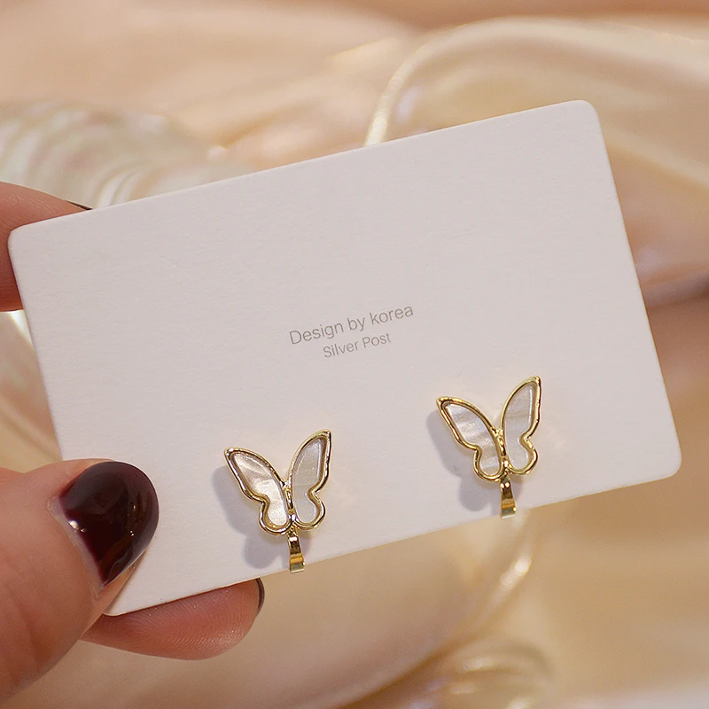 

Luxury 14K Real Gold Butterfly Wings Ear Studs and Ear Clip for Women Brilliant Zircon S925 Silver Needle Wedding Party Hot Gift