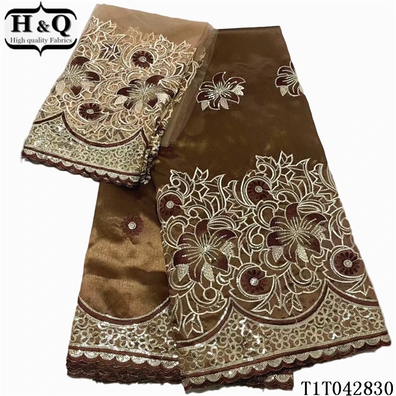 H&ampQ Special Design Gold Sequins George Lace Fabric High Quality Silk With Embroidered 5+2 Yards/lot African Fabrics | Дом и сад