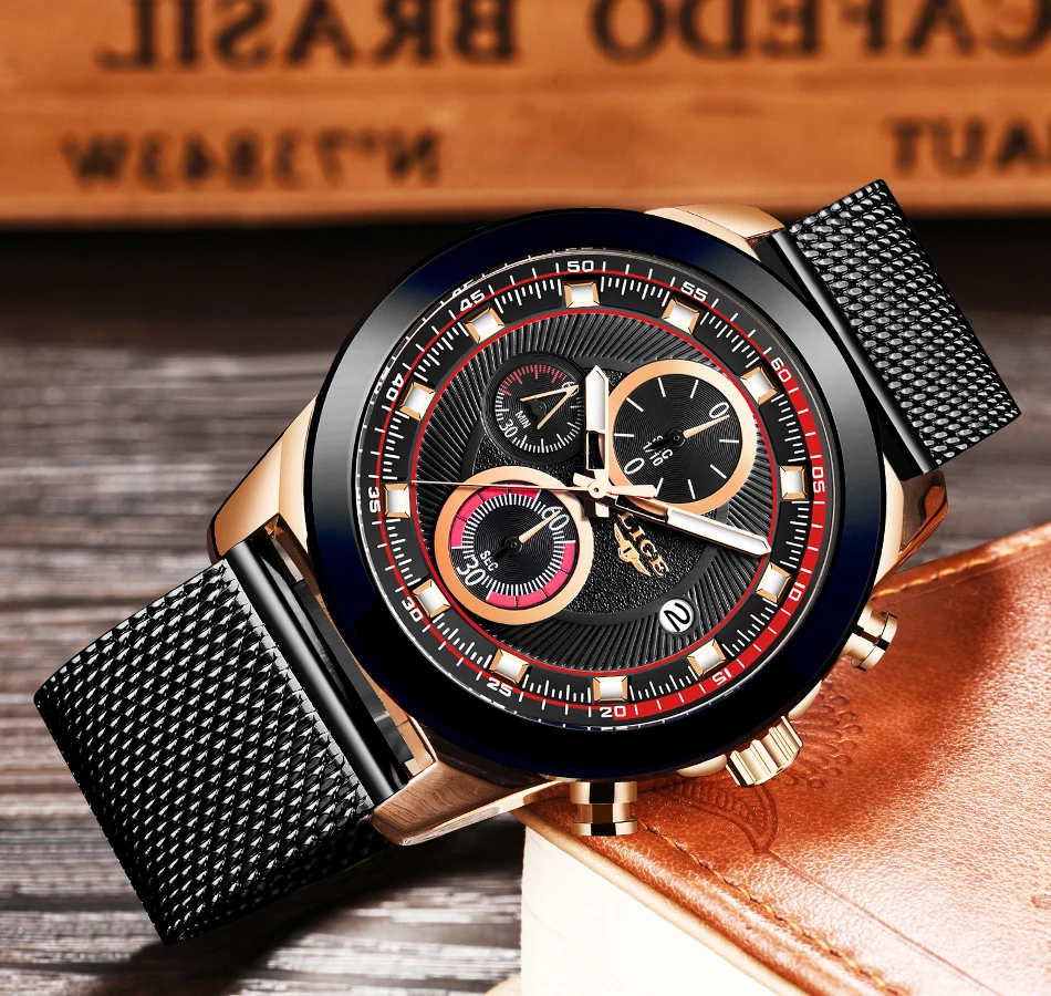 Relogio Masculino Для мужчин s часы lige top бренд Роскошные спортивные часы Для мужчин Повседневное Модные кварцевые часы с кожанным ремешком Водонепроницаемый часы