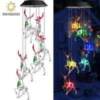 solar christmas mobile lights color changing wind chimes hanging reindeer outdoor solar decorative lights for balcony bedroom