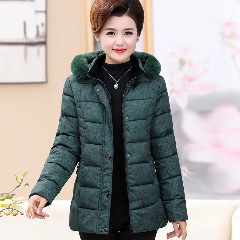 Middle-aged and Elderly Women's Jackets Cotton Coat 2020 Winter Jacket Coats Printed Parkas Grandma Outfit 4XL | Женская одежда