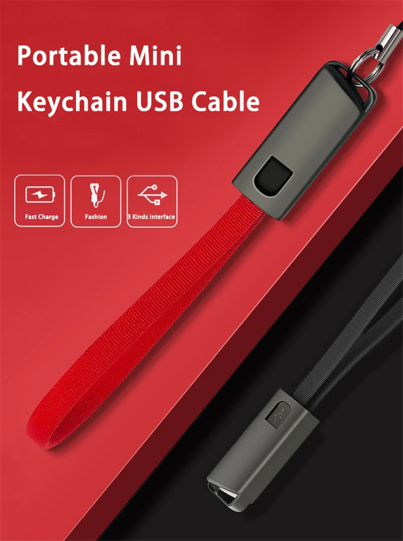 2.4A портативный брелок USB кабель для быстрой зарядки для iPhone XS MAX XR Micro usb type C шнур для зарядки данных для SAMSUNG S10+ Xiaomi