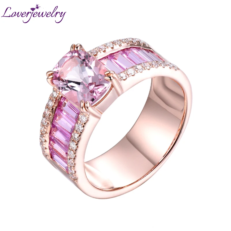 

LOVERJEWELRY Morganite Rings for Women Natural Morganite Pink Sapphire Au585 Solid 14Kt Rose Gold Wedding Ring Jewelry anillos