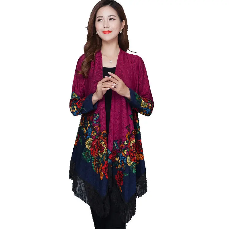 

Women Spring Cape Shawl 2022 New Female Mid-length Printing Shawl Middle-aged Mom Fashion Outside Cloak Cardigan 5XL A