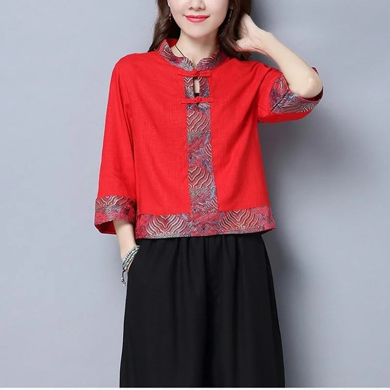 Женские китайские топы блузки китайский традиционный Топ рукав 3/4 Cheongsam стиль