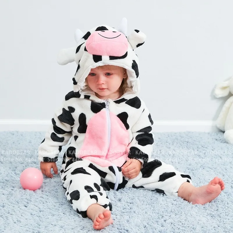 Cartoon Cow Baby Rompers Christmas Pajamas Coral Fleece Sleepwear Boy Girl Fur Plush Jumpsuit Pyjamas Kids Flannel Winter Pijama | Мать и