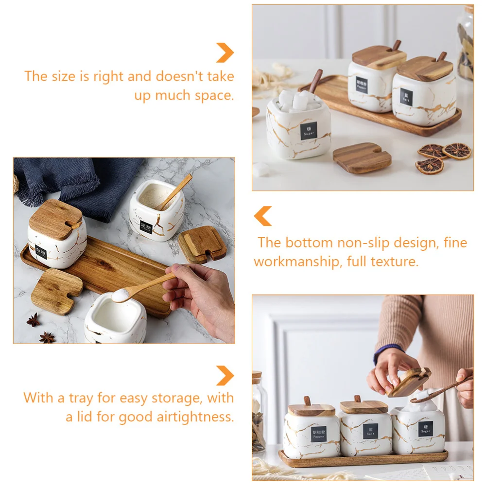 

1 Set Household Seasoning Jars Condiment Canisters with Spoons Lids Tray