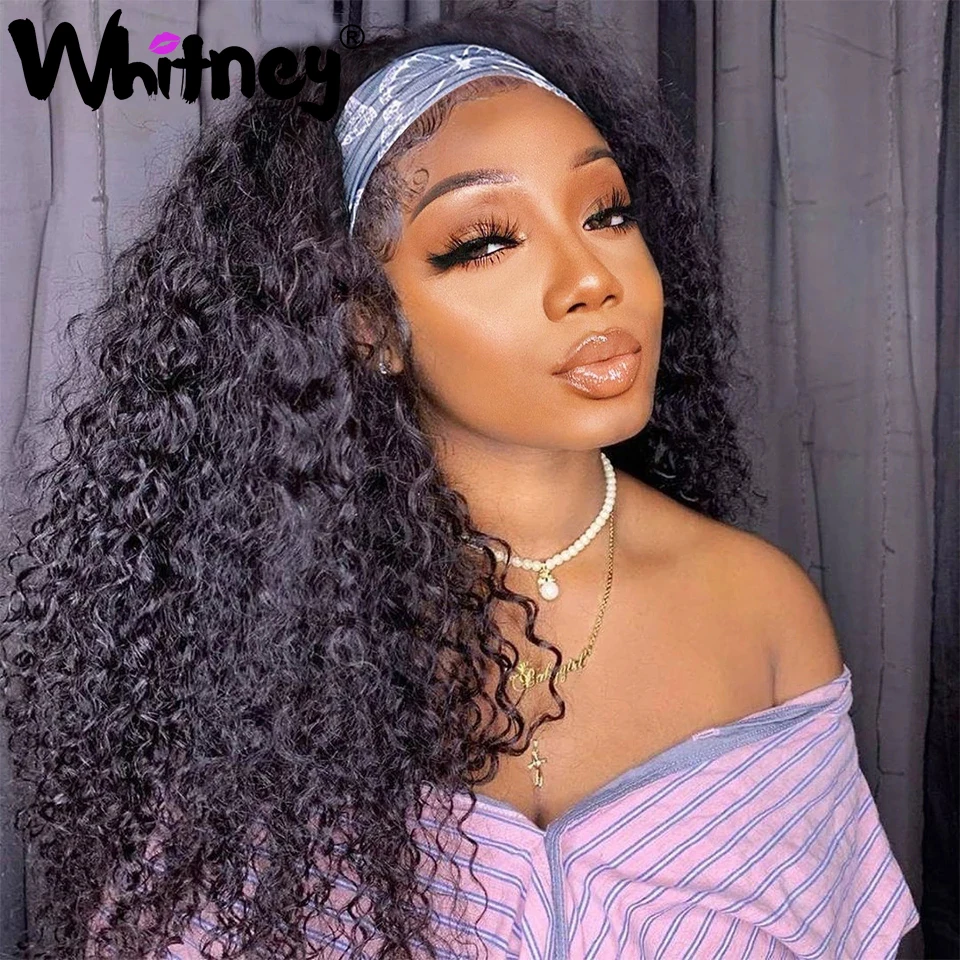 

Water Wave Headband Wig Brazilian Remy Human Hair Wigs For Women 30Inch Long Scraf Wig Deep Curly Human Hair Wigs With Headband