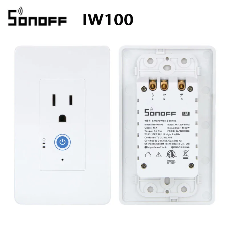 IW100TPB 1PCS Интеллектуальный выключатель света Sonoff TX нам IW100/IW101 стены Wifi умный сенсорный переключатель 15A с вилкой формата US работать через EWeLink Поддержка Alexa Google Home IFTTT - Комплект: IW100TPB 1PCS