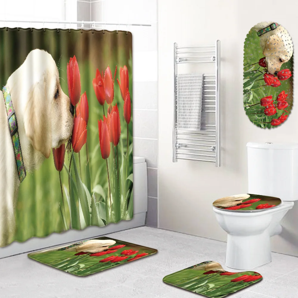 

Shower Curtain Bathroom Mat Combination Five-Piece Set Toilet Carpet Shower Room Mat Mat