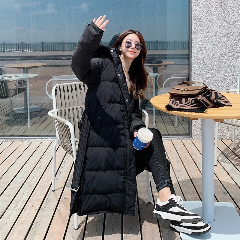 Explosive Style Mid-length Padded Jacket for The Winter of 2021 Womens Winter Clothing Hooded Coat Pure Color