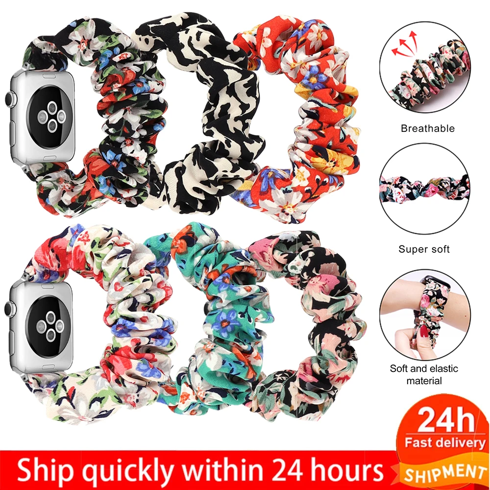 

Scrunchie Elastic Straps for Apple Watch Band Series 6 SE 5 4 3 2 1 38mm 40mm 42mm 44mm to iwatch Ladies hair Watchband Bracelet