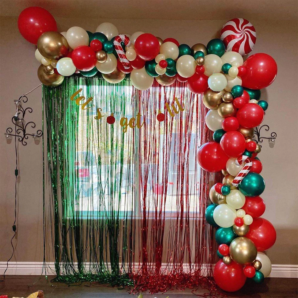 

107pcs Christmas Theme Party Balloons Decorations For Home Aluminum Film Lollipop Cane Latex Balloon Chain New Year 2022 Navidad