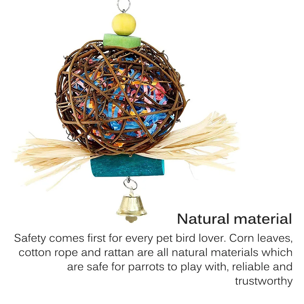 

Bird Toy Hanging Bamboo Woven Cage Accessories With Sepak Takraw Crusher Foraging Swing Toy
