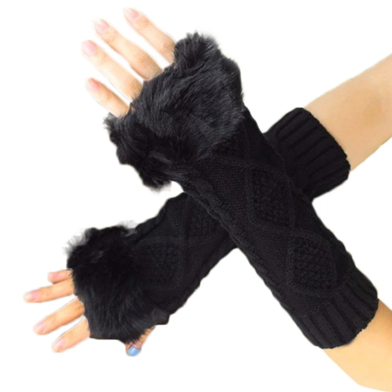 Женские теплые вязаные перчатки без пальцев длиной 26 см осенне-зимние рукавицы