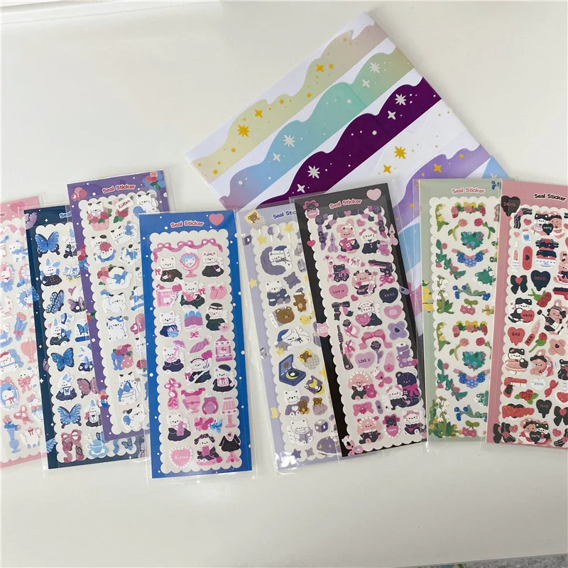 

Korean Ins Cartoon Cat Flower Cute Stickers Girl Children DIY Paster Notebook Stationery Anime Decorative Sticker Kawaii Labels