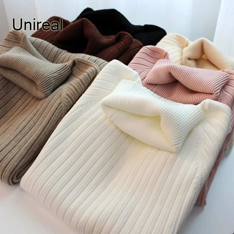 

Unireal 2020 осенне-зимнее женское трикотажное платье Короткое повседневное толстое теплое белое платье-свитер с высоким воротником