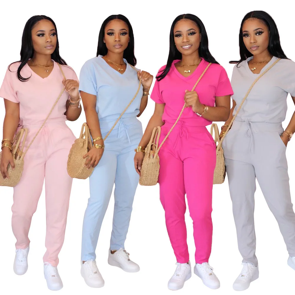 

HAOOHU 2020 Women Sets Summer Tracksuits T-Shirts+Pants Suit Two Piece Set Night Club Party Outfits Sporty Casual 2 pcs Street