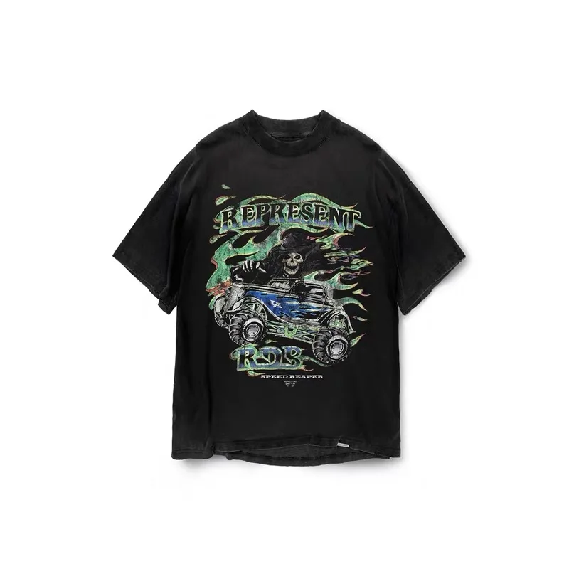 Футболка с рисунком в винтажном стиле для мужчин и женщин тяжелая ткань 1:1 топ