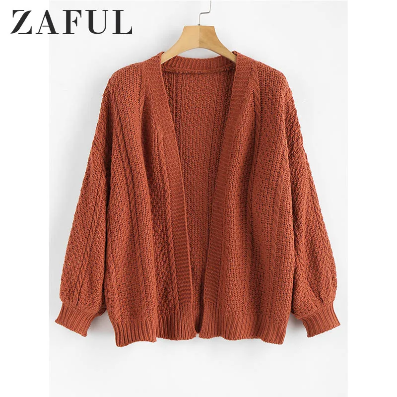 ZAFUL Lantern Sleeves Chunky Cardigan Autumn Sweater Cardigans Women Knitted Sweaters Jumpers Casual Loose Ladies Tops Outwear |