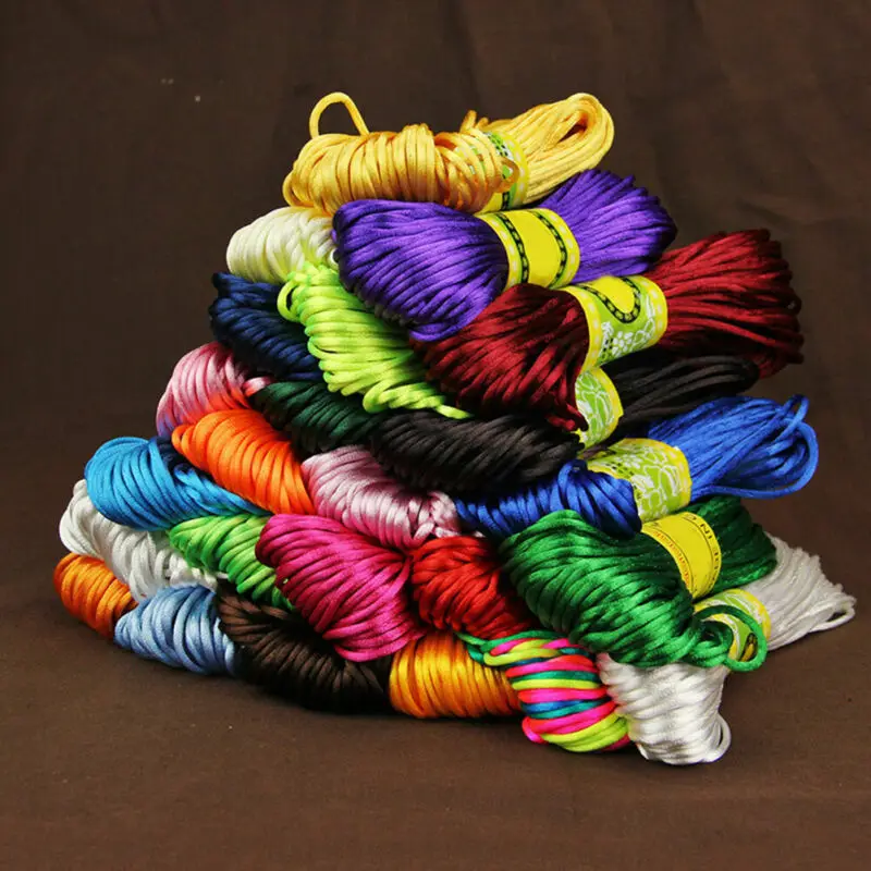 

20m 2/2.5mm Mix Color Nylon Black Rattail Satin Chinese Knotting Silk Macrame Cord Beading Braided Shamballa String Thread