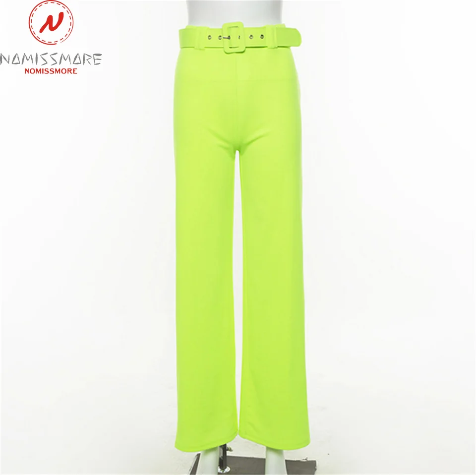 Женские брюки с поясом для улицы однотонные прямые со средней талией модные